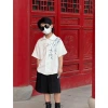 New Chinese-style summer shirt set for boys, bamboo print short-sleeved loose casual top, trendy two-piece set Item Picture